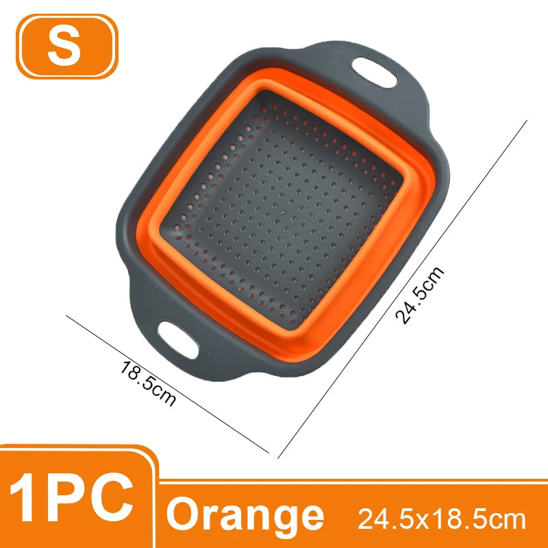 1/2PCS Foldable Dish Drainer Square Silicone Fruit Vegetable Washing Basket with Handle Multi-use Colander Kitchen Drainer