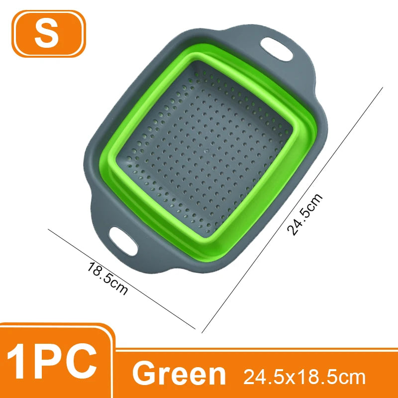 1/2PCS Foldable Dish Drainer Square Silicone Fruit Vegetable Washing Basket with Handle Multi-use Colander Kitchen Drainer