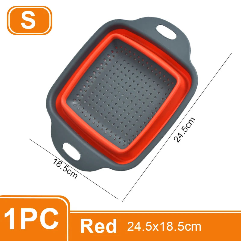 1/2PCS Foldable Dish Drainer Square Silicone Fruit Vegetable Washing Basket with Handle Multi-use Colander Kitchen Drainer