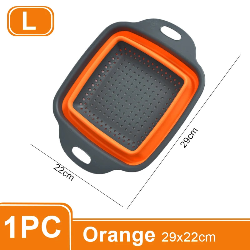 1/2PCS Foldable Dish Drainer Square Silicone Fruit Vegetable Washing Basket with Handle Multi-use Colander Kitchen Drainer