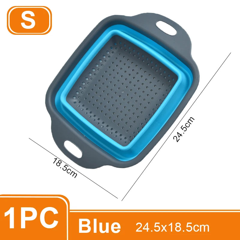 1/2PCS Foldable Dish Drainer Square Silicone Fruit Vegetable Washing Basket with Handle Multi-use Colander Kitchen Drainer