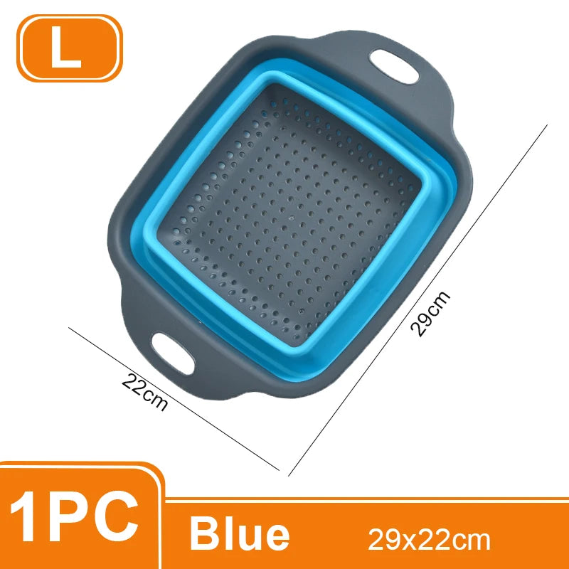 1/2PCS Foldable Dish Drainer Square Silicone Fruit Vegetable Washing Basket with Handle Multi-use Colander Kitchen Drainer